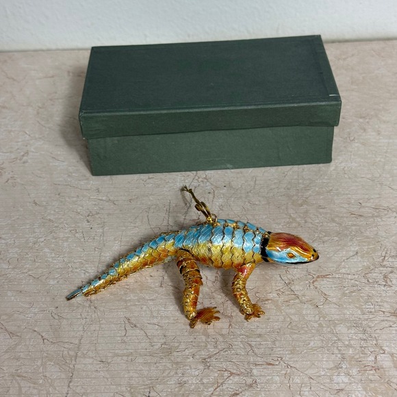 Enamel Lizard Ornament Figurine Metal Gold Detailing - Picture 1 of 9